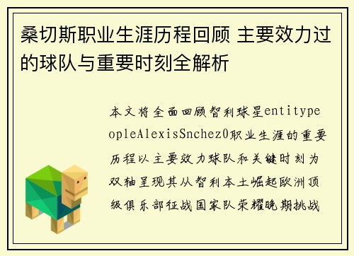 桑切斯职业生涯历程回顾 主要效力过的球队与重要时刻全解析 桑切斯职业生涯历程回顾 主要效力过的球队与重要时刻全解析