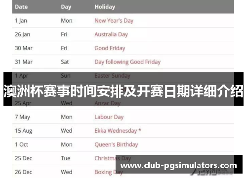 澳洲杯赛事时间安排及开赛日期详细介绍