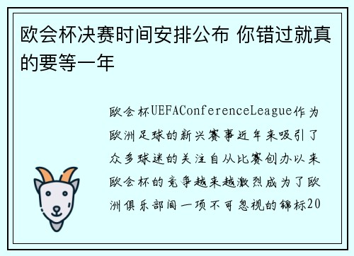 欧会杯决赛时间安排公布 你错过就真的要等一年